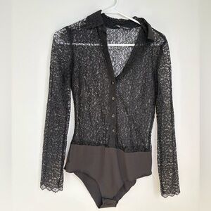 Zara Black Lace Button-Up Bodysuit